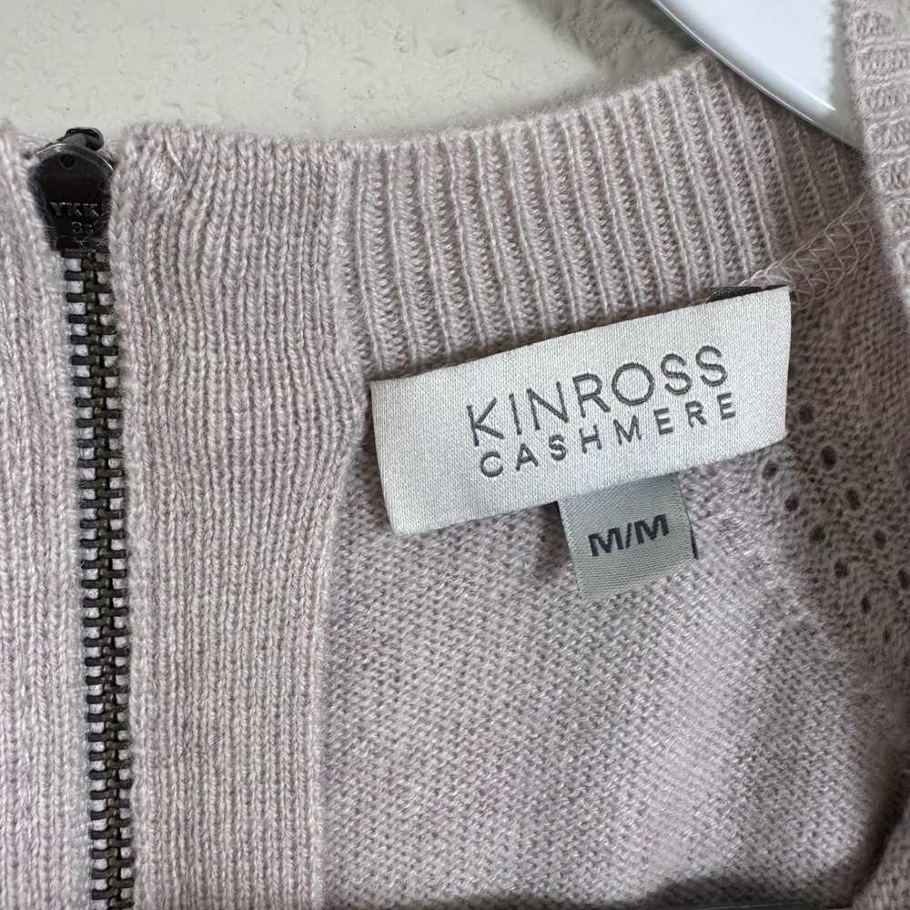 Kinross Cashmere Women's Oatmeal Beige Raglan Back Zip Pullover Sweater Size M - Picture 4 of 5